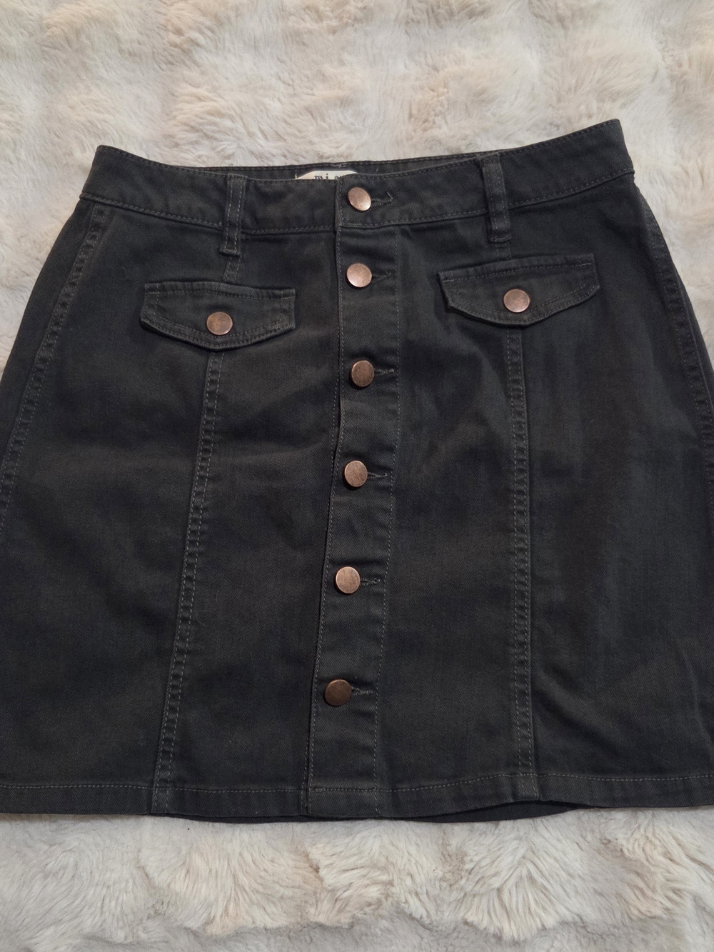 Black Button-Front Jean Mini Skirt